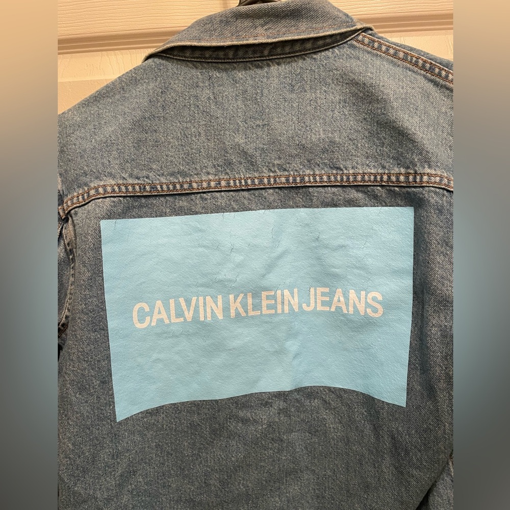 Calvin Klein Denim Trucker Jacket Lyon Blue Logo - Picture 6 of 6
